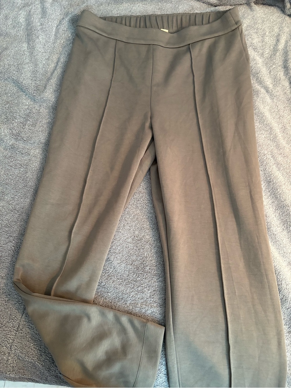 NWT Elie Tahari Large Straight Leg Scuba Pant Lintuck Front Dried Sage Elastic